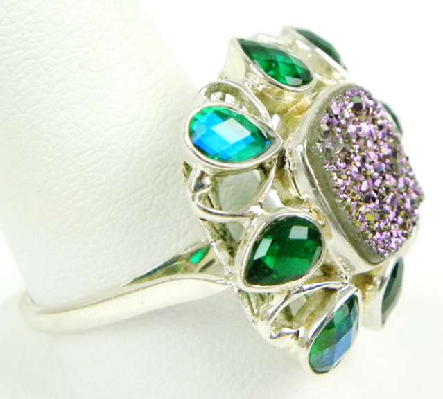 Sajen Sterling Druzy & Rainbow Quartz Ring, 11.25