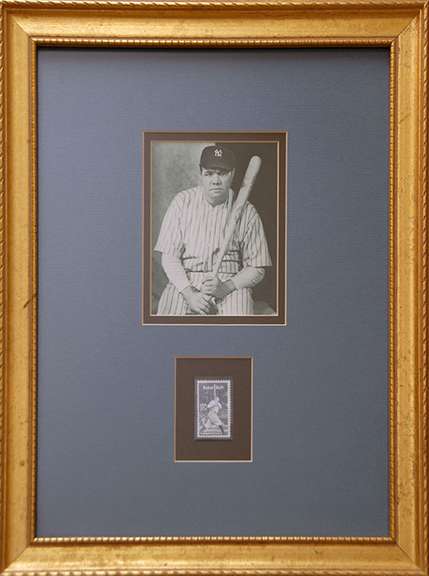 Vintage Babe Ruth Photograph With 1983 Ruth Stamp