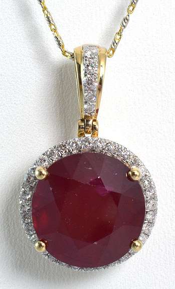 14K Yellow Gold Ruby & Diamond Necklace