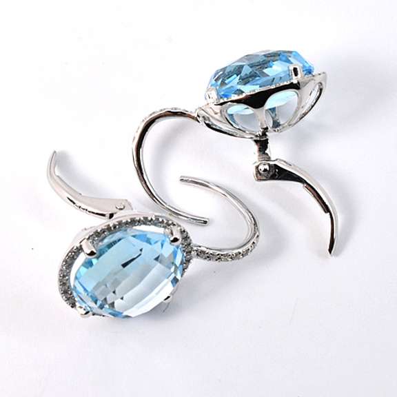 Proper Blue Topaz & Diamond Earrings in 14K WG