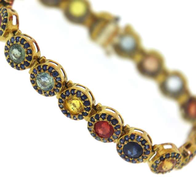 Wonderful Multi Color Sapphire Yellow Gold Bracelet