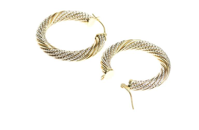 Sterling Silver 29.7mm Two Tone Twist Statement Hoop Earrings