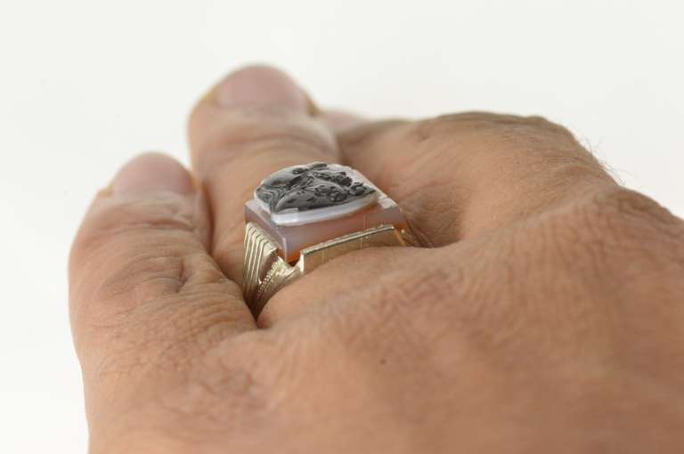 14K White Gold Carved Knight Two Face Cameo Statement Ring