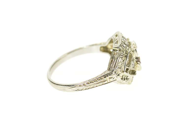 18K White Gold Art Deco Ornate Diamond Engagement Setting Ring