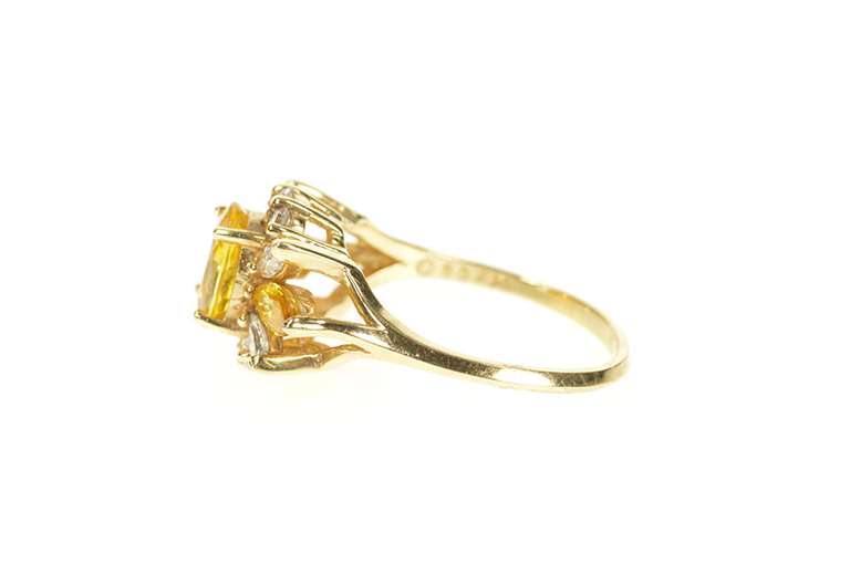 14K Yellow Gold 1.50 Ctw Citrine Diamond Halo Engagement Ring