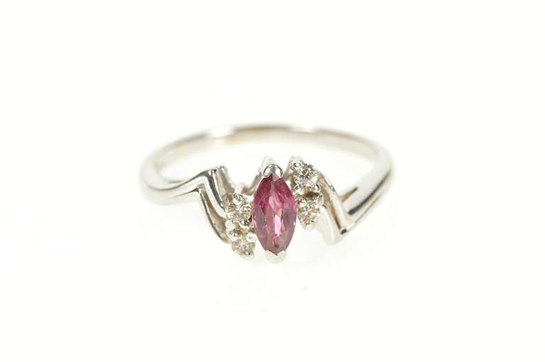 14K White Gold Marquise Ruby Diamond Accent Bypass Ring