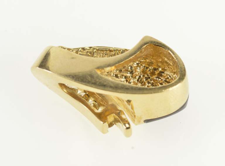 14K Yellow Gold Ornate Black Onyx Diamond Channel Slide Pendant