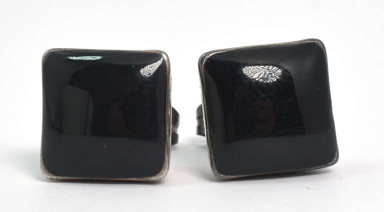 Sterling Silver Black Enamel  Earrings