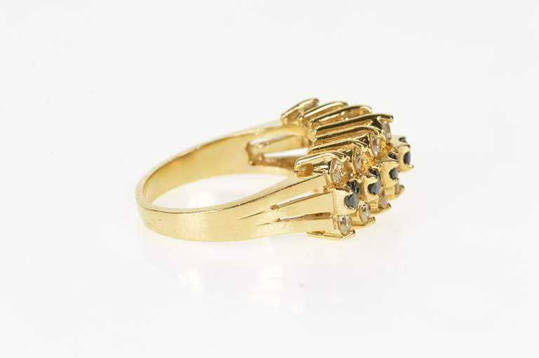 14K Yellow Gold 2.10 Ctw Tiered Sapphire Diamond Squared Ring