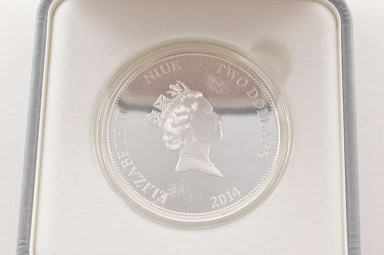 2014 Niue $2 Partially Frosted Prooflike Silver Coin - Box & COA