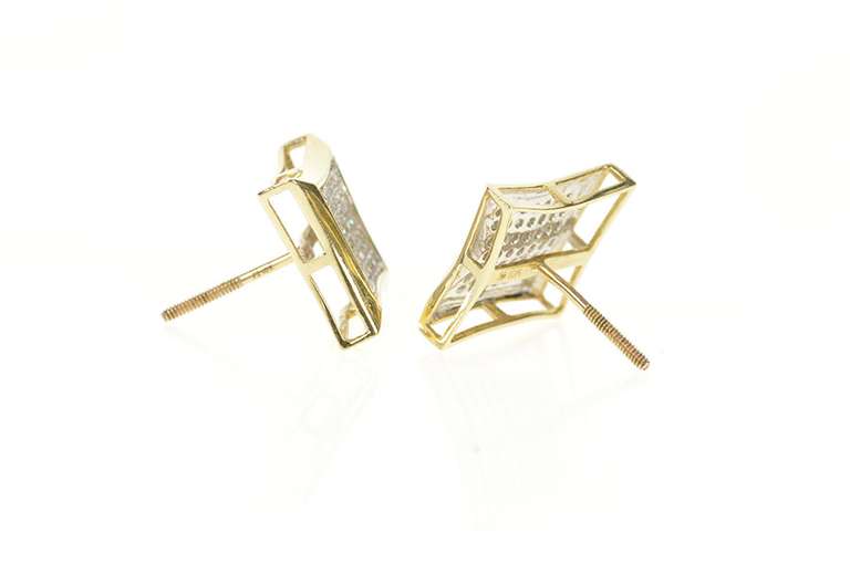 10K Yellow Gold 0.25 Ctw Pave Diamond Curved Square Stud Earrings