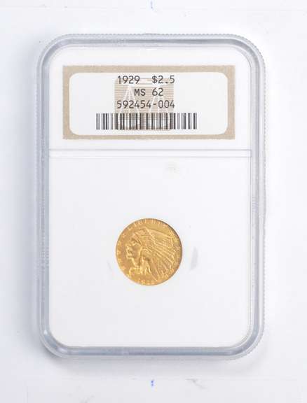 MS62 1929 $2.50 Indian Head Gold Quarter Eagle - Graded NGC