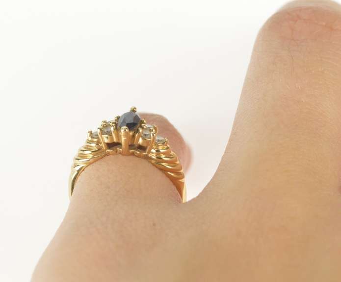 14K Yellow Gold 0.51 Ctw Marquise Sapphire Diamond Engagement Ring
