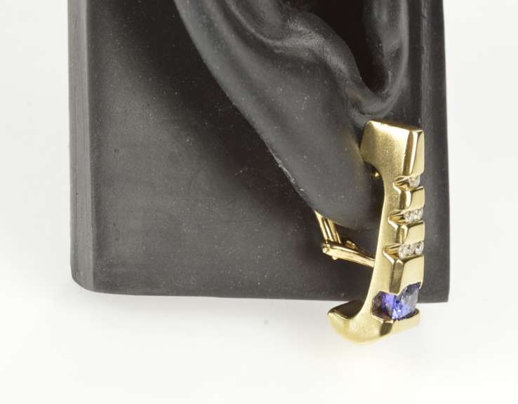 14K Yellow Gold Tanzanite Diamond Triangle French Clip Back Earrings