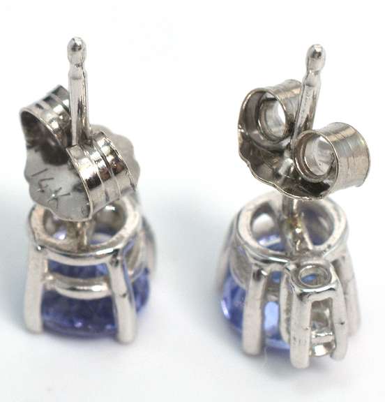 Pretty Iolite Earrings with Diamond Accents in 14KT White Gold