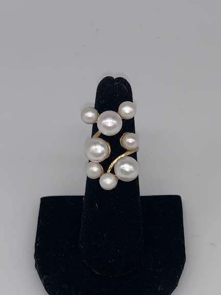 Sterling Silver & Gold Pearl Cocktail Ring