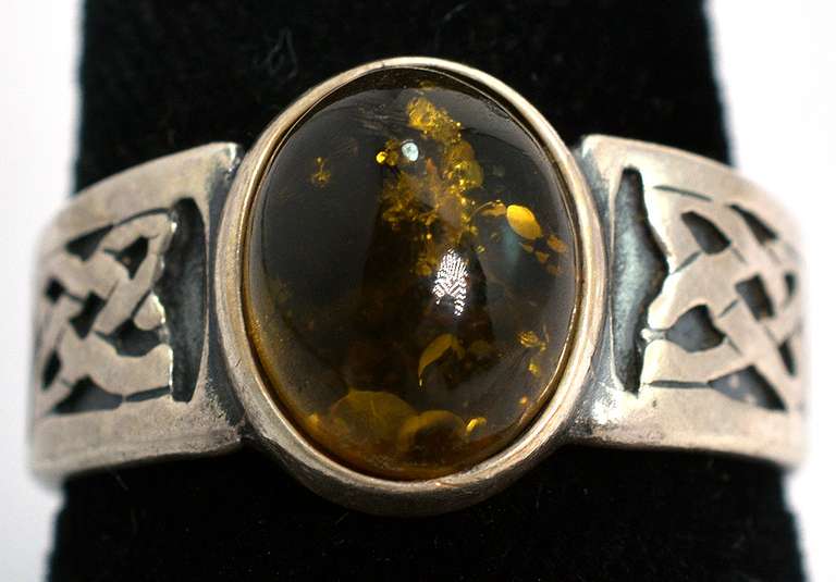 Vintage Sterling Silver Amber Ring
