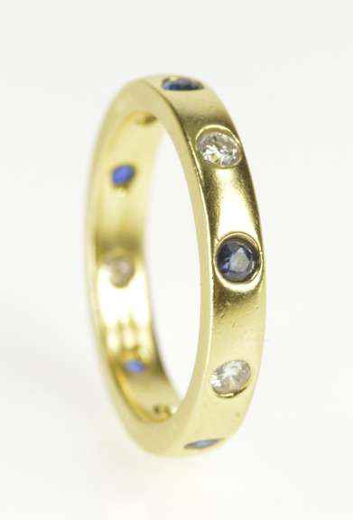 18K Yellow Gold 3.3mm Sapphire Diamond Flush Wedding Band Ring