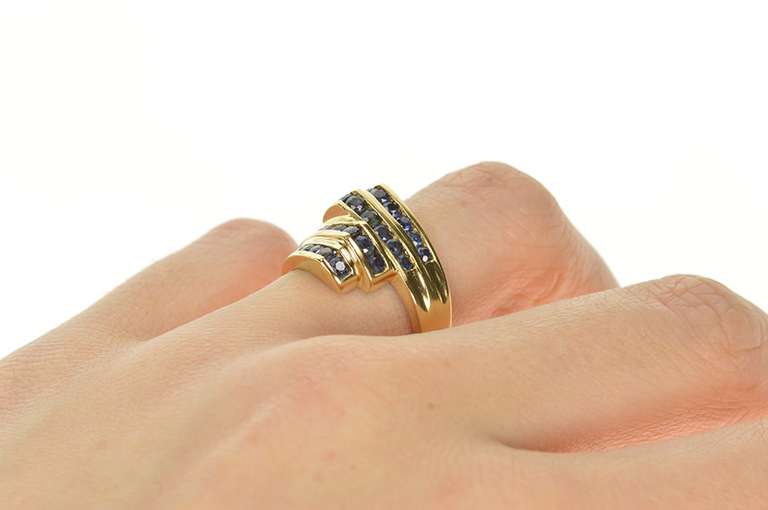 14K Yellow Gold 0.52 Ctw Sapphire Squared Tiered Statement Ring