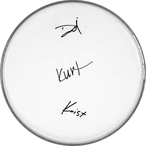 Nirvana Signed Facsimile Clear Drumhead Kurt Cobaine David Grohl Krist