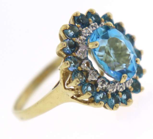 Fabulous Yellow Gold Blue Topaz and Diamond Accent Ring