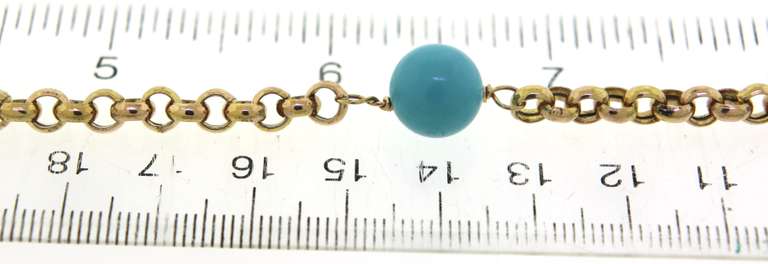 Elegant 14kt YG Turquoise Bead & Rolo Chain Necklace
