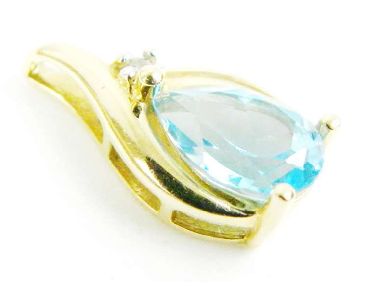 14K Blue Topaz & Diamond Pendant