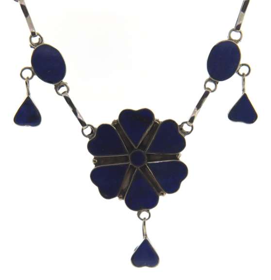 Sterling Silver Lapis Sun Style Necklace