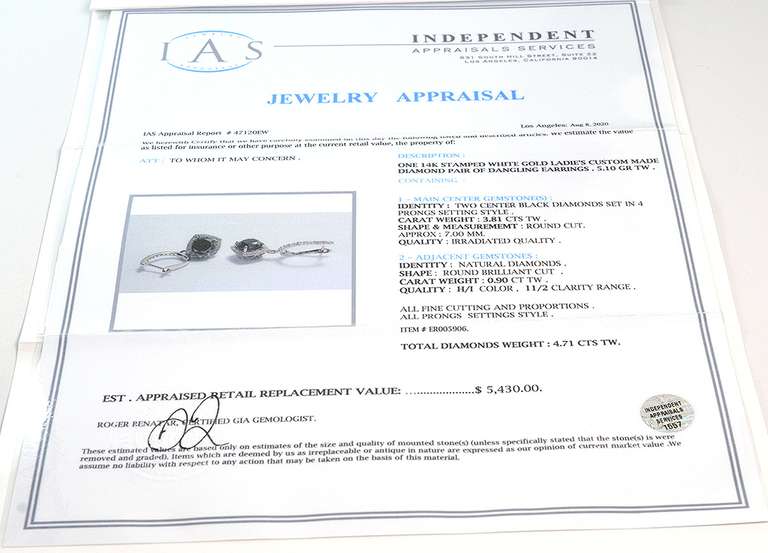 14K White Gold Black & White Diamond Earrings