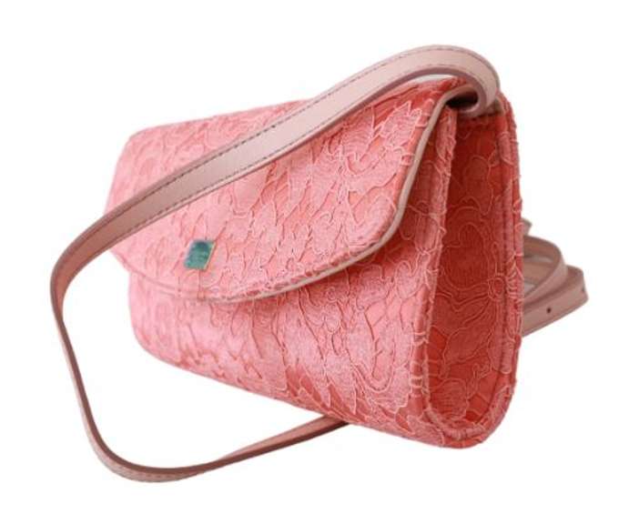 DOLCE & GABBANA  Pink Floral Lace Evening Long Clutch Cotton Bag