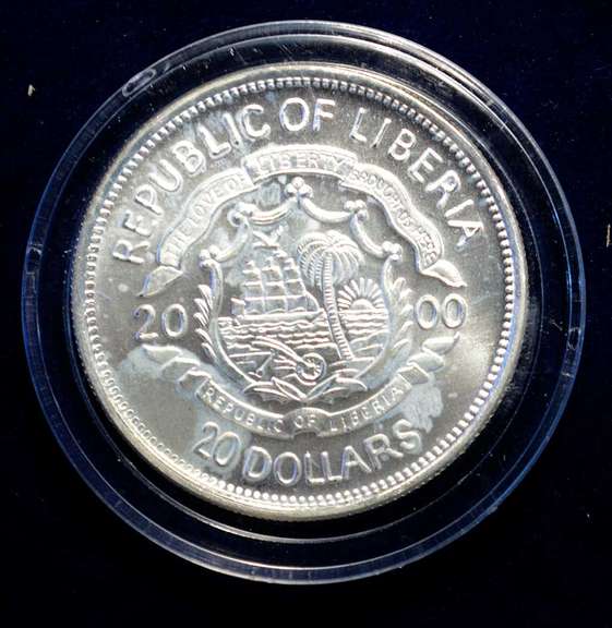 2000 Millennium 1 oz.  Republic  of Liberia 20 Dollar Coin