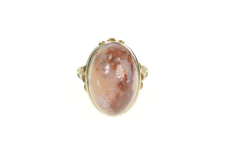 14K White Gold Red & White Agate Art Deco Filigree Cocktail Ring