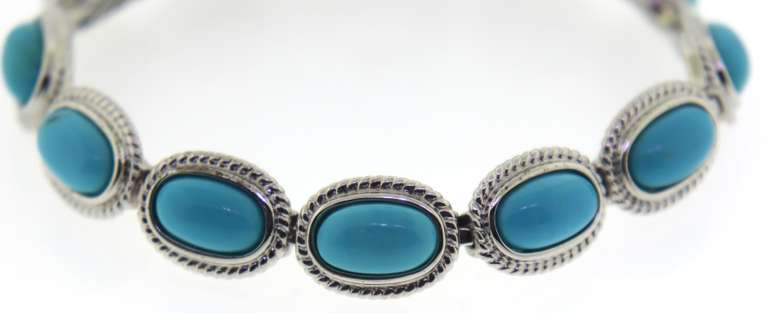 Sterling Silver Oval Turquoise Link Bracelet