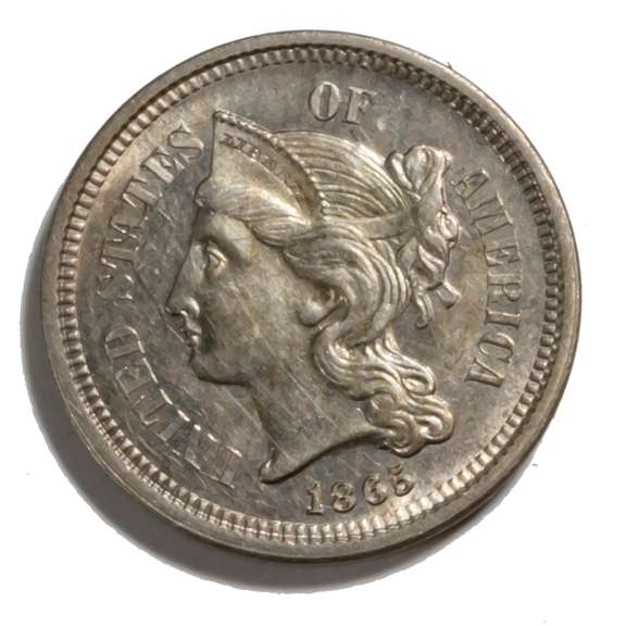 1865 Huge Die Clash 3 Cent Nickel Proof Like Surfaces
