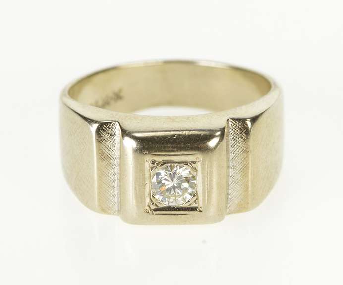 14K Yellow Gold 0.36 Ct Men's Diamond Retro Solitaire Wedding Ring