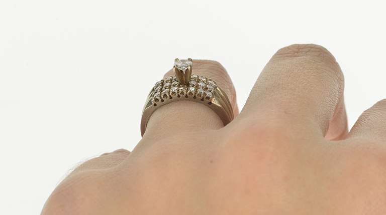 14K White Gold 0.85 Ctw Diamond Engagement Bridal Set Ring