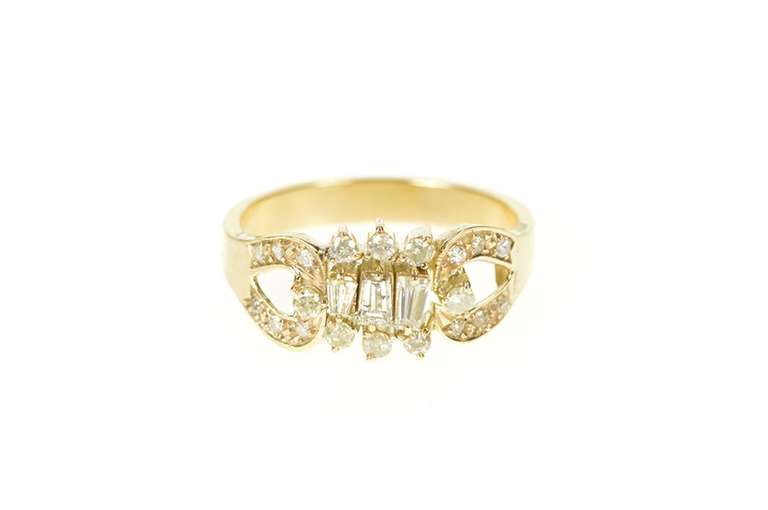 14K Yellow Gold Unique Baguette Diamond Cluster Engagement Ring