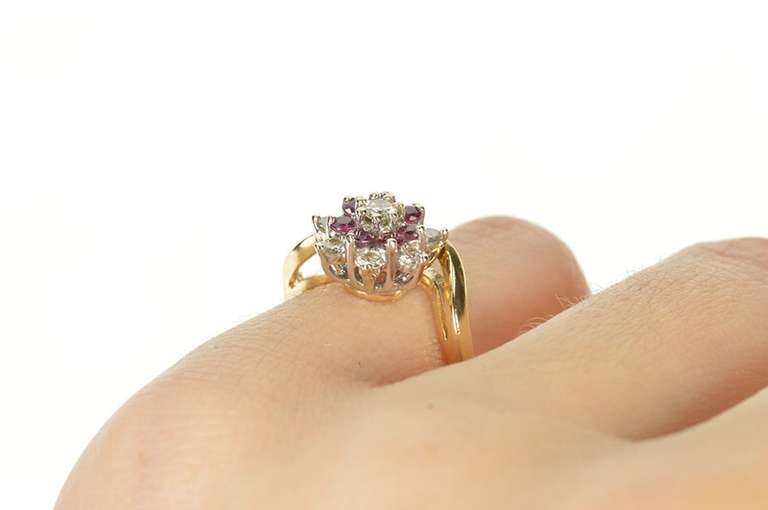 14K Yellow Gold 0.64 Ctw Diamond Ruby Halo Bypass Engagement Ring