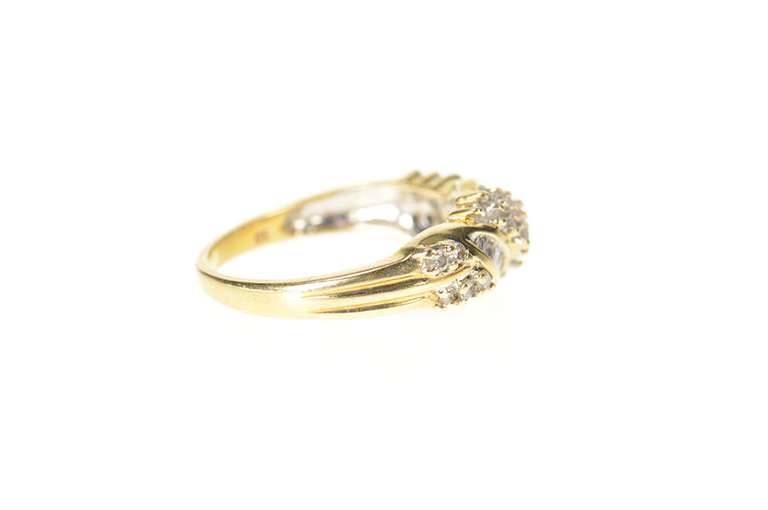 10K Yellow Gold Wavy Baguette Round Diamond Statement Band Ring