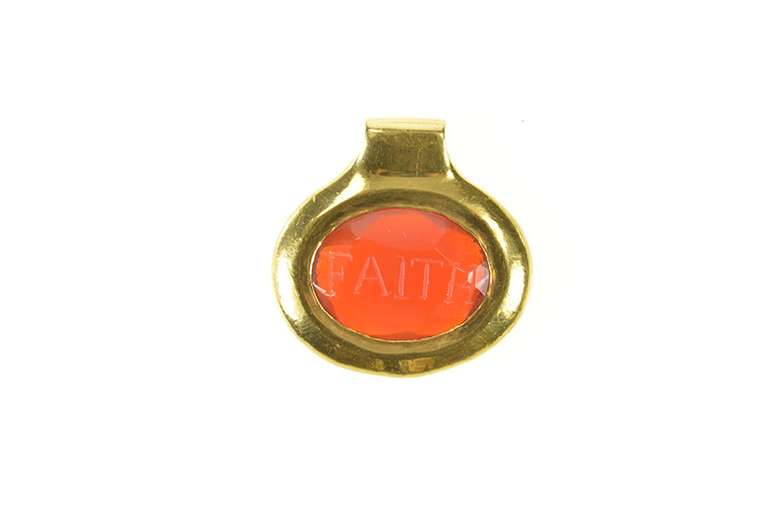 18K Yellow Gold Faith Etched Carnelian Words of Hope Love Pendant