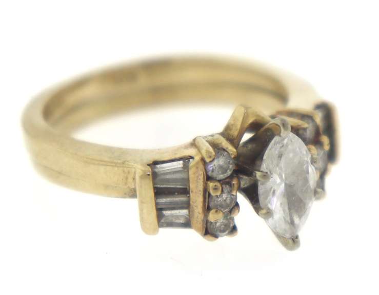 Vintage 14kt Yellow Gold Marquise Diamond Wedding Set