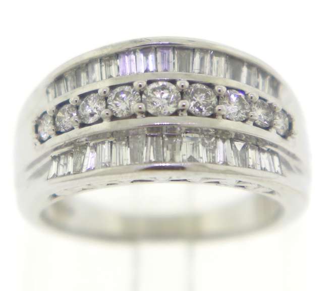 Sleek White Gold Triple Row Baguette &RBC Band