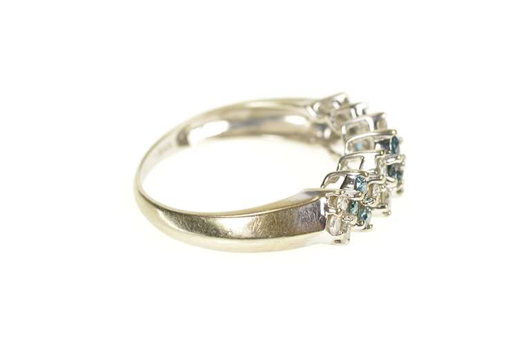 14K White Gold 1.08 Ctw Blue & White Diamond Band Ring