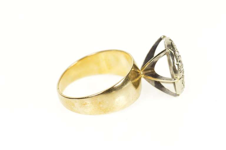 10K Yellow Gold 1960's Retro Round Diamond Raised Cluster Ring