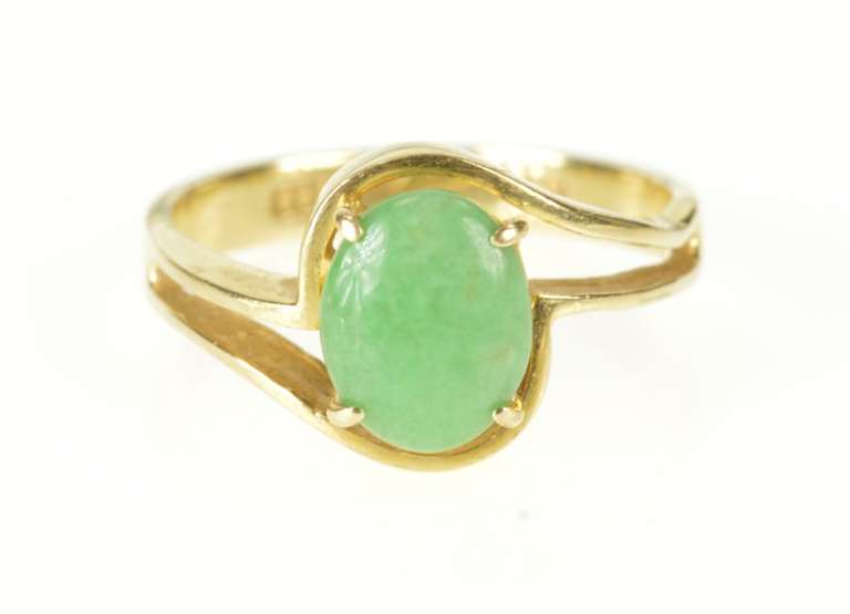 14K Yellow Gold Retro Oval Turquoise Wavy Freeform Statement Ring
