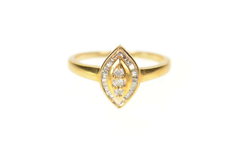 10K Yellow Gold Diamond Baguette Halo Engagement Ring