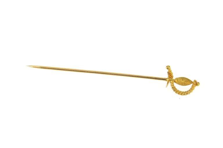 14K Yellow Gold Victorian Seed Pearl Ornate Broadsword Toothpick