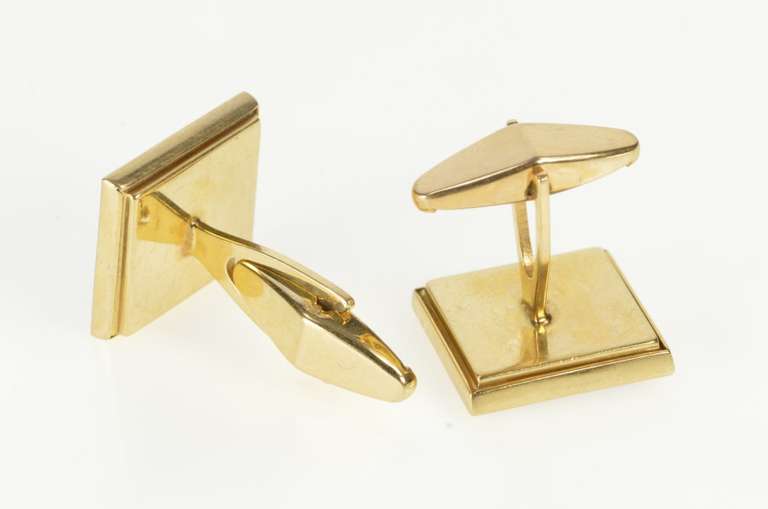14K Yellow Gold Lucien Piccard Geometric Sapphire Diamond Cuff Links