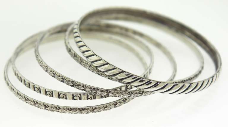 Set of 5 Sterling Silver Bangles