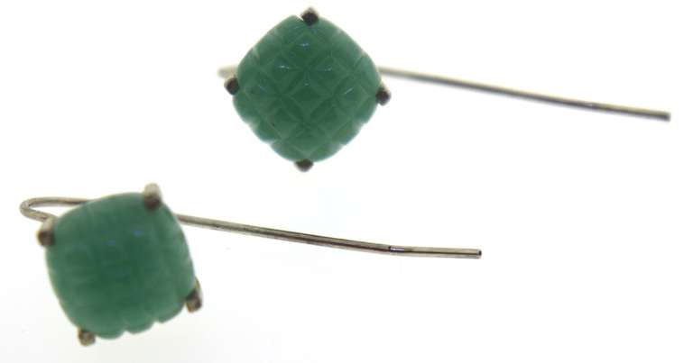 Sterling Silver Carved Jade Earrings
